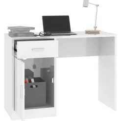 vidaXL Bureau met kast en lade 100x40x73 cm bewerkt hout hoogglans wit