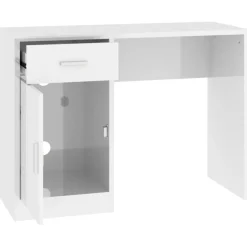 vidaXL Bureau met kast en lade 100x40x73 cm bewerkt hout hoogglans wit