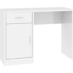 vidaXL Bureau met kast en lade 100x40x73 cm bewerkt hout hoogglans wit