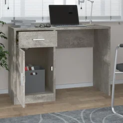 vidaXL Bureau met kast en lade 100x40x73 cm bewerkt hout betongrijs