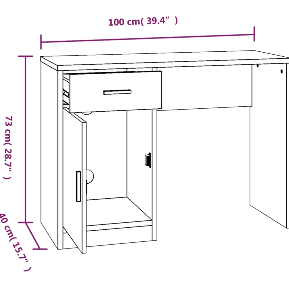 vidaXL Bureau met kast en lade 100x40x73 cm bewerkt hout betongrijs