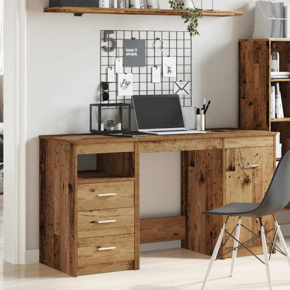 vidaXL Bureau met kast Oud hout Bewerkt hout