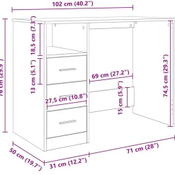 vidaXL Bureau met lades 102x50x76 cm bewerkt hout sonoma eikenkleurig