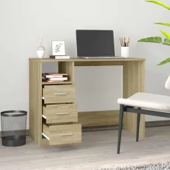 vidaXL Bureau met lades 102x50x76 cm bewerkt hout sonoma eikenkleurig