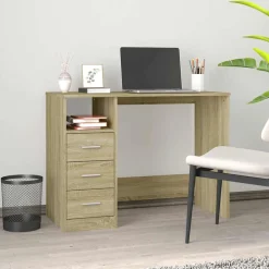 vidaXL Bureau met lades 102x50x76 cm bewerkt hout sonoma eikenkleurig