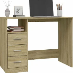 vidaXL Bureau met lades 102x50x76 cm bewerkt hout sonoma eikenkleurig