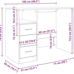 vidaXL Bureau met lades 102x50x76 cm bewerkt hout zwart eikenkleur