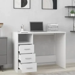 vidaXL Bureau met lades 102x50x76 cm bewerkt hout wit