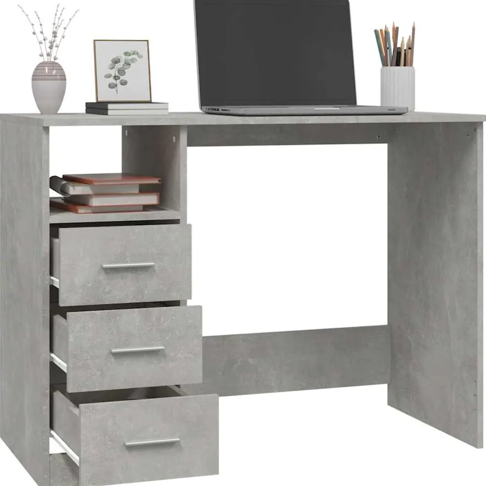 vidaXL Bureau met lades 102x50x76 cm bewerkt hout betongrijs