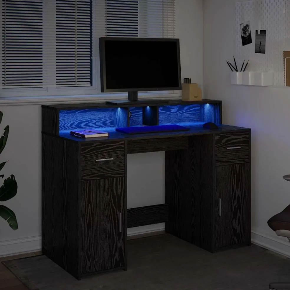 vidaXL Bureau met lade Zwart eiken 120 x 55 x 91 cm Bewerkt hout