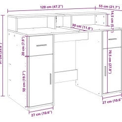 vidaXL Bureau met LED-verlichting 120x55x91 cm bewerkt hout wit