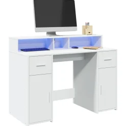 vidaXL Bureau met LED-verlichting 120x55x91 cm bewerkt hout wit