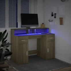 vidaXL Bureau met LED-verlichting 120x55x91 cm hout sonoma eikenkleur