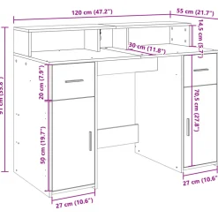 vidaXL Bureau met LED-verlichting 120x55x91 cm hout sonoma eikenkleur