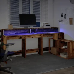 vidaXL Bureau met LED-verlichting 200x104x91 cm bewerkt hout oud hout