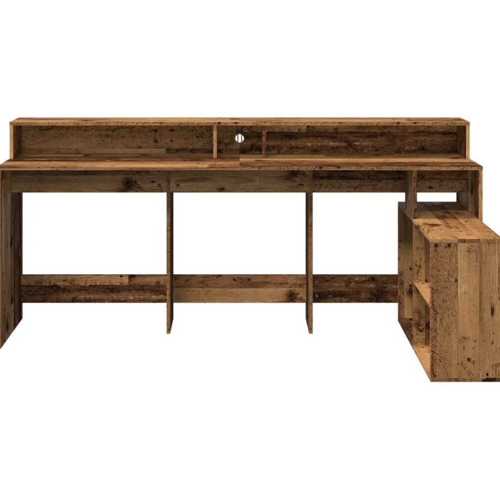 vidaXL Bureau met LED-verlichting 200x104x91 cm bewerkt hout oud hout