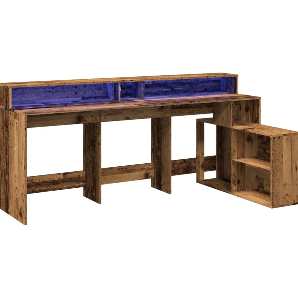 vidaXL Bureau met LED-verlichting 200x104x91 cm bewerkt hout oud hout