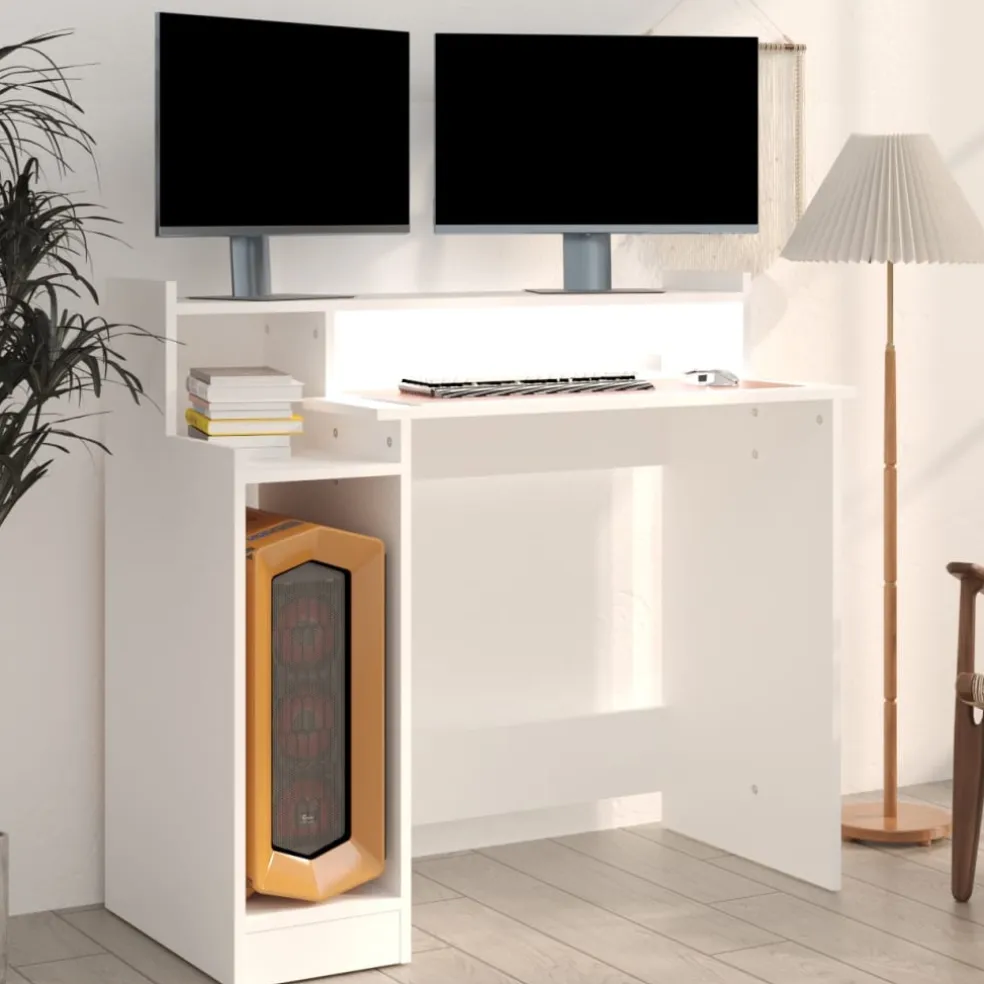 vidaXL Bureau met LED-verlichting 97x45x90 cm bewerkt hout wit