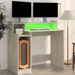 vidaXL Bureau met LED-verlichting 97x45x90 cm bewerkt hout betongrijs