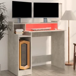vidaXL Bureau met LED-verlichting 97x45x90 cm bewerkt hout betongrijs