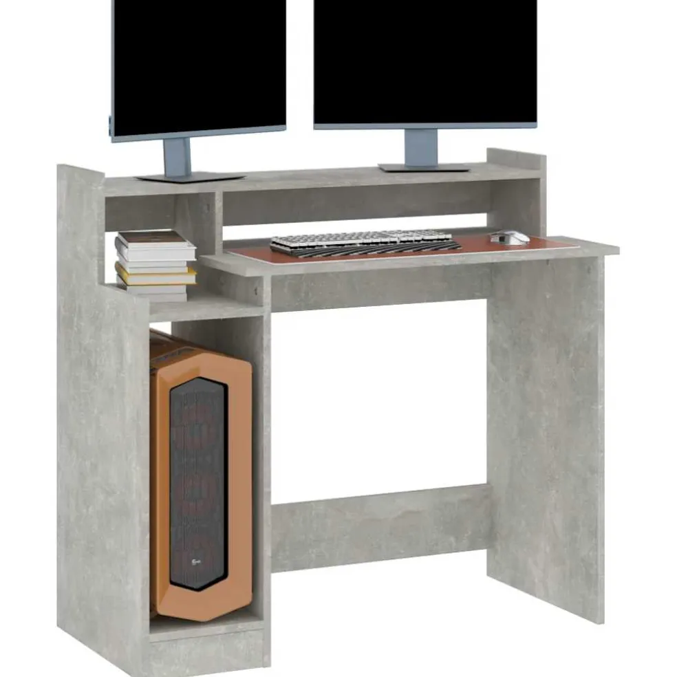 vidaXL Bureau met LED-verlichting 97x45x90 cm bewerkt hout betongrijs