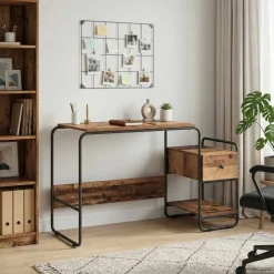 vidaXL Bureau met opbergruimte Oud hout 131,5 x 50 x 75,5 cm