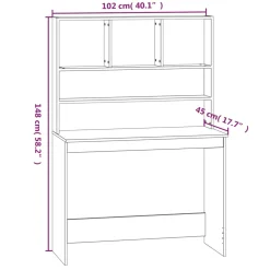 vidaXL Bureau met schappen 102x45x148 cm bewerkt hout wit