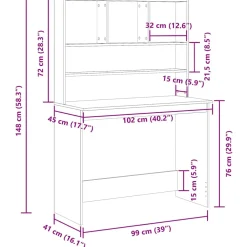 vidaXL Bureau met schappen 102x45x148 cm bewerkt hout zwart eikenkleur