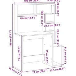 vidaXL Bureau met schappen 100x45x140 cm bewerkt hout artisanaal eiken
