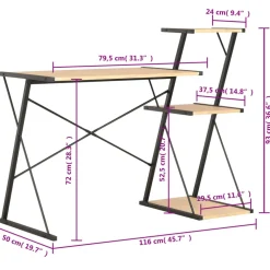 vidaXL Bureau met schap 116x50x93 cm zwart en eikenkleurig