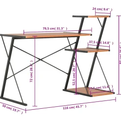 vidaXL Bureau met schap 116x50x93 cm zwart en bruin