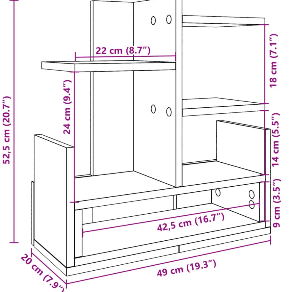 vidaXL Bureau organiser 49x20x52,5 cm bewerkt hout zwart