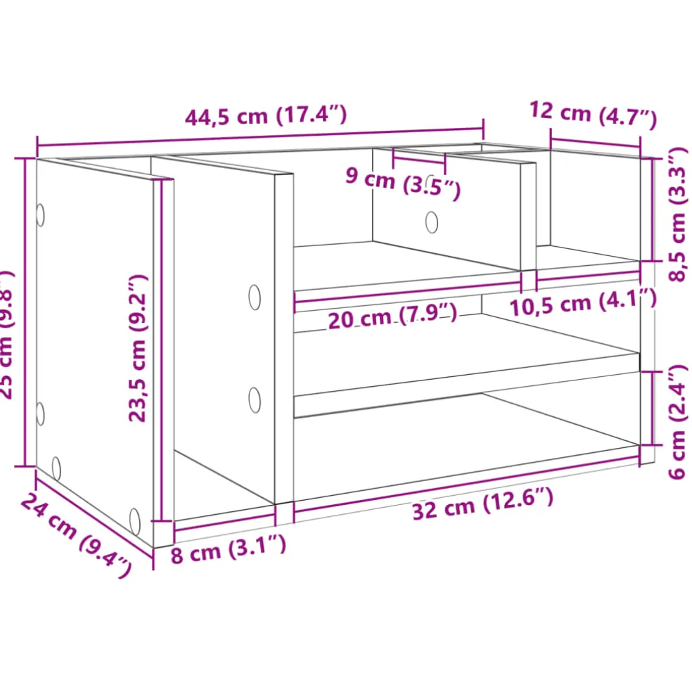 vidaXL Bureau organiser 44,5x24x25 cm bewerkt hout grijs sonoma eiken