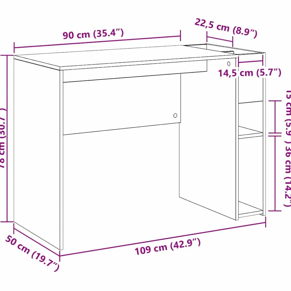 vidaXL Bureau Oudhout Bewerkt hout 109 x 50 x 78 cm