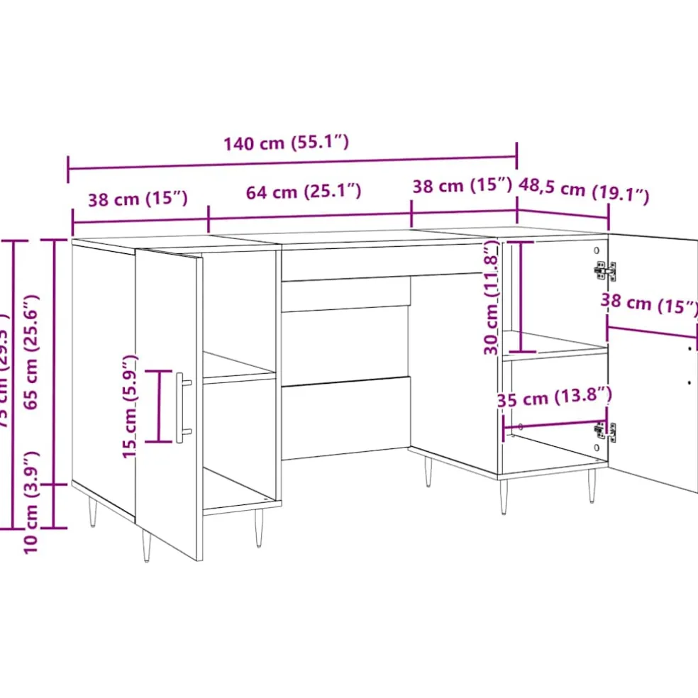 vidaXL Bureau Oud hout Bewerkt hout
