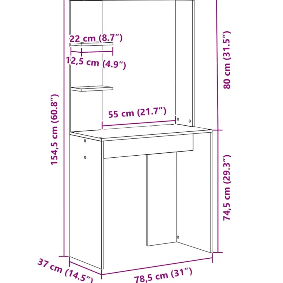 vidaXL Bureau Sonoma Eiken Bewerkt hout 78,5 x 37 x 154,5 cm