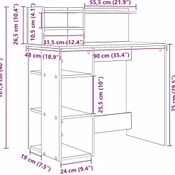 vidaXL Bureau Sonoma Eiken Bewerkt hout 90 x 48 x 101,5 cm