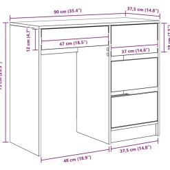 vidaXL Bureau Wit Bewerkt hout 90 x 37,5 x 75 cm