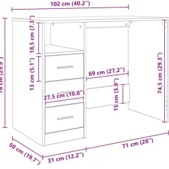 vidaXL Bureau 102x50x76 cm bewerkt hout artisanaal eikenkleur