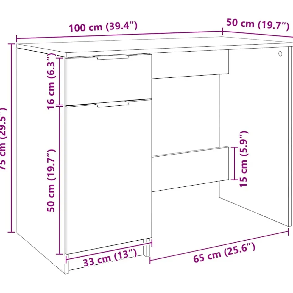 vidaXL Bureau 100x50x75 cm bewerkt hout artisanaal eikenkleur