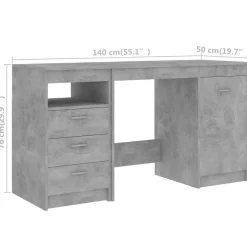 vidaXL Bureau 140x50x76 cm bewerkt hout betongrijs