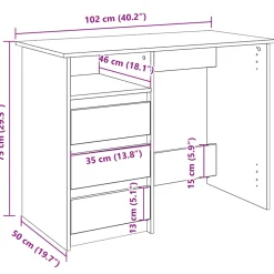 vidaXL Bureau 102x50x75 cm bewerkt hout artisanaal eikenkleurig