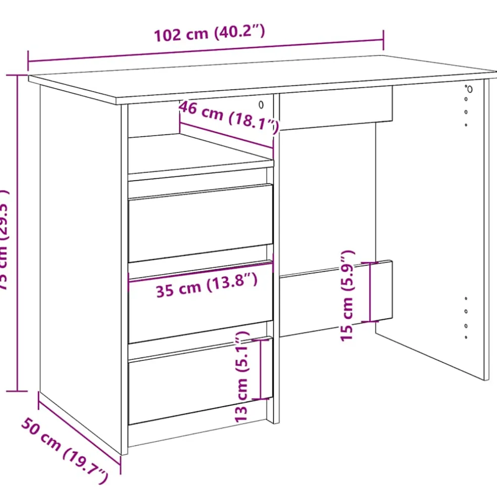 vidaXL Bureau 100x50x76 cm bewerkt hout sonoma eikenkleurig