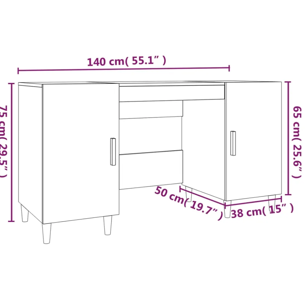 vidaXL Bureau 140x50x75 cm bewerkt hout betongrijs