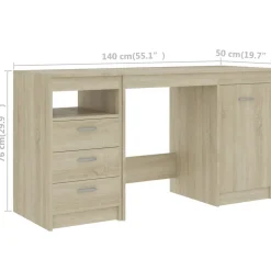 vidaXL Bureau 140x50x76 cm bewerkt hout sonoma eikenkleurig