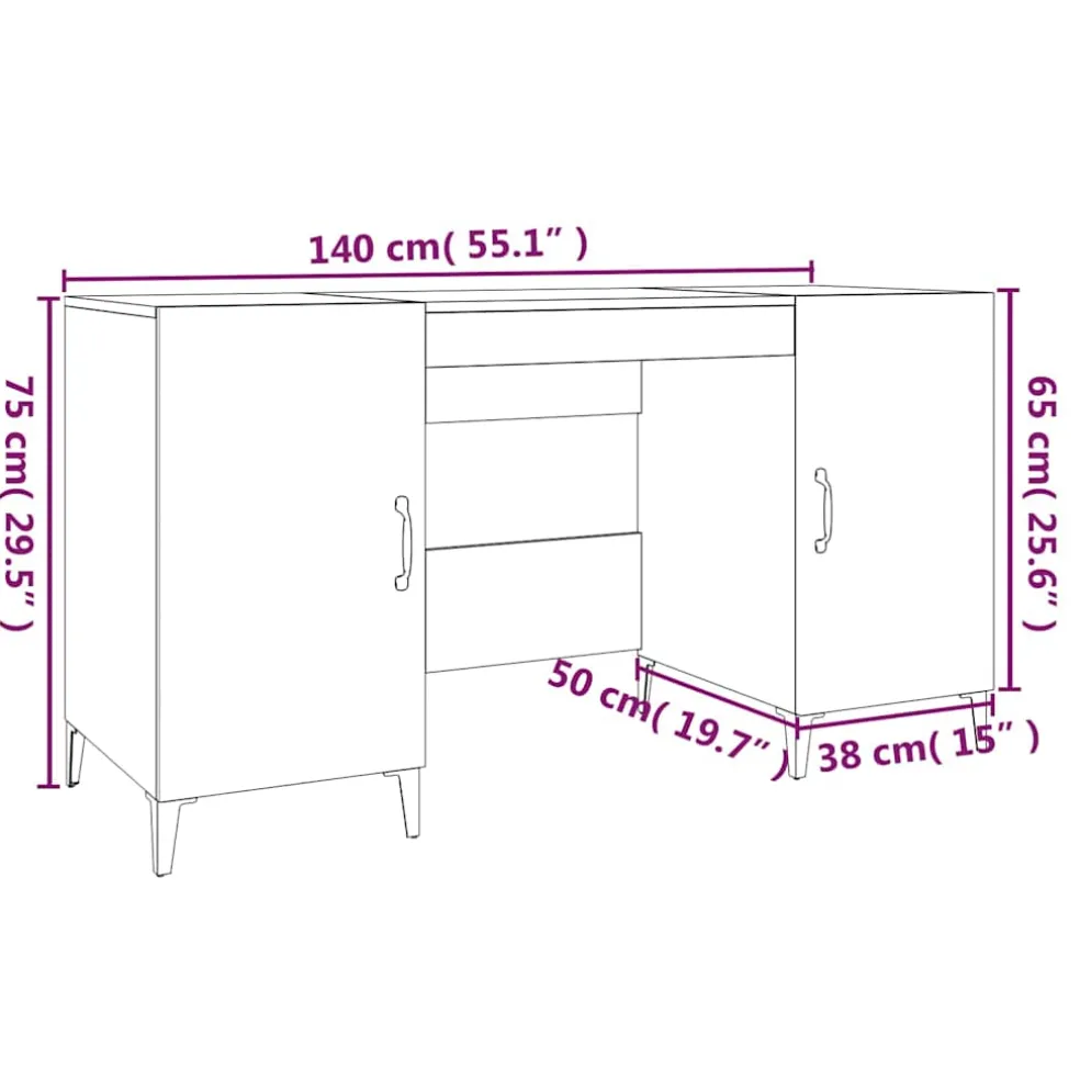 vidaXL Bureau 140x50x75 cm bewerkt hout betongrijs