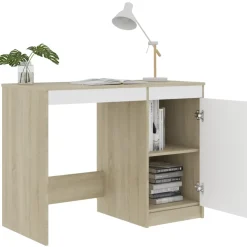 vidaXL Bureau 100x50x76 cm bewerkt hout wit en sonoma eikenkleurig