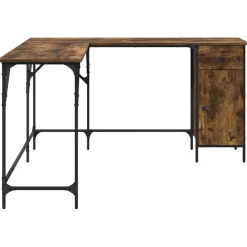 vidaXL Bureau 141x141x75 cm bewerkt hout gerookt eikenkleurig