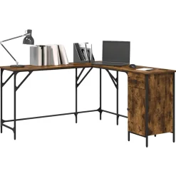 vidaXL Bureau 141x141x75 cm bewerkt hout gerookt eikenkleurig