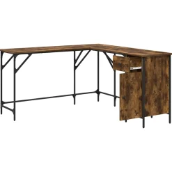 vidaXL Bureau 141x141x75 cm bewerkt hout gerookt eikenkleurig